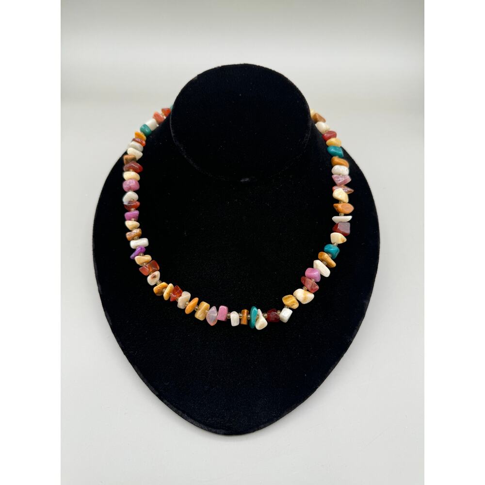 Vintage Multi-Color Stone Long Necklace with Barrel Clasp 30"